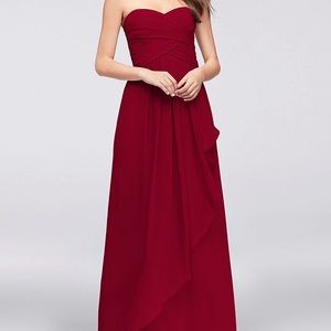 Strapless Crinkle Chiffon Dress with Cascade Skirt